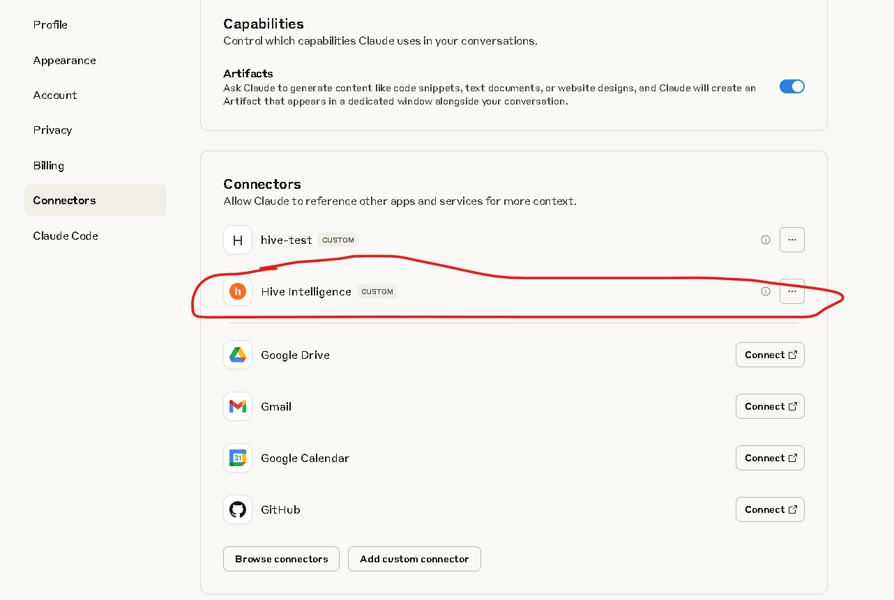 Hive Intelligence connector in the list